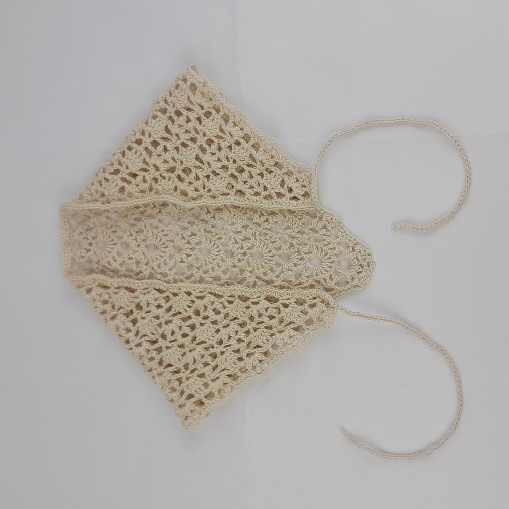 Handmade Cream Crocheted Cotton Patterned Head Hair Bandana Tie Back Kerchief - Picture 4 of 8